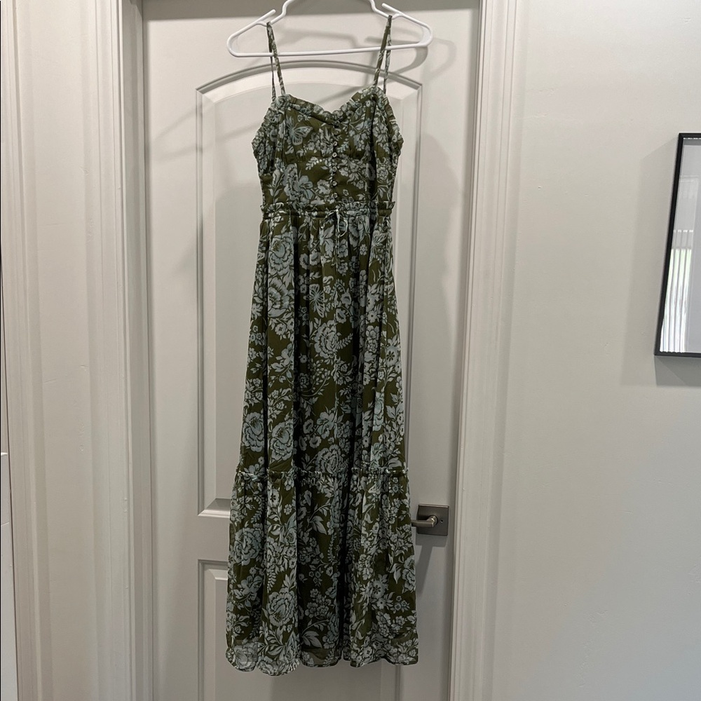 Patrons of Peace Olive, Blue and White Maxi Dress